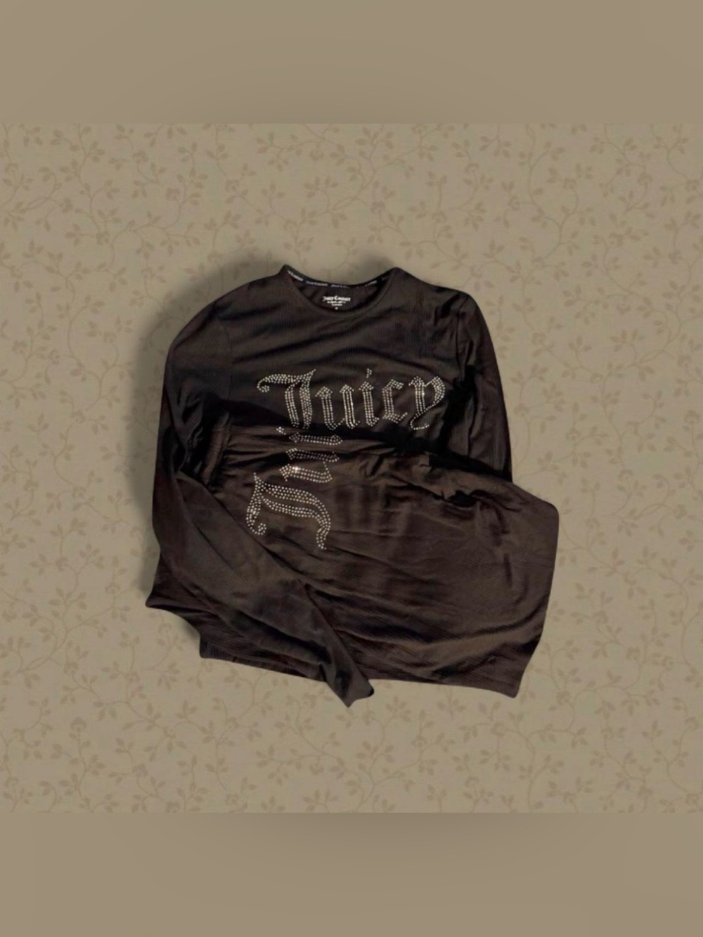 Juicy Couture Black Long Sleeve Rhinestone pj Set